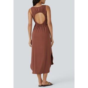 Halara U Neck Sleeveless Backless Midi Dress Sz Small Burnt Orange Red Cut Out R